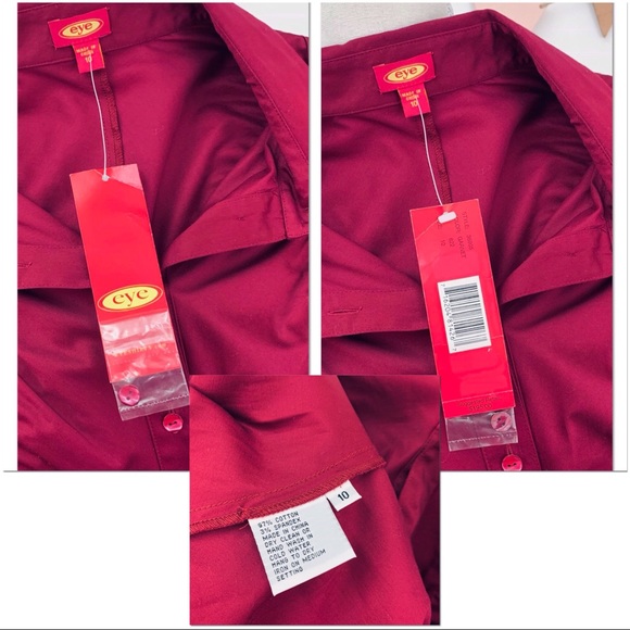 Chic Button Down Shirt w/Allover Ruching in Garnet - Picture 8 of 8